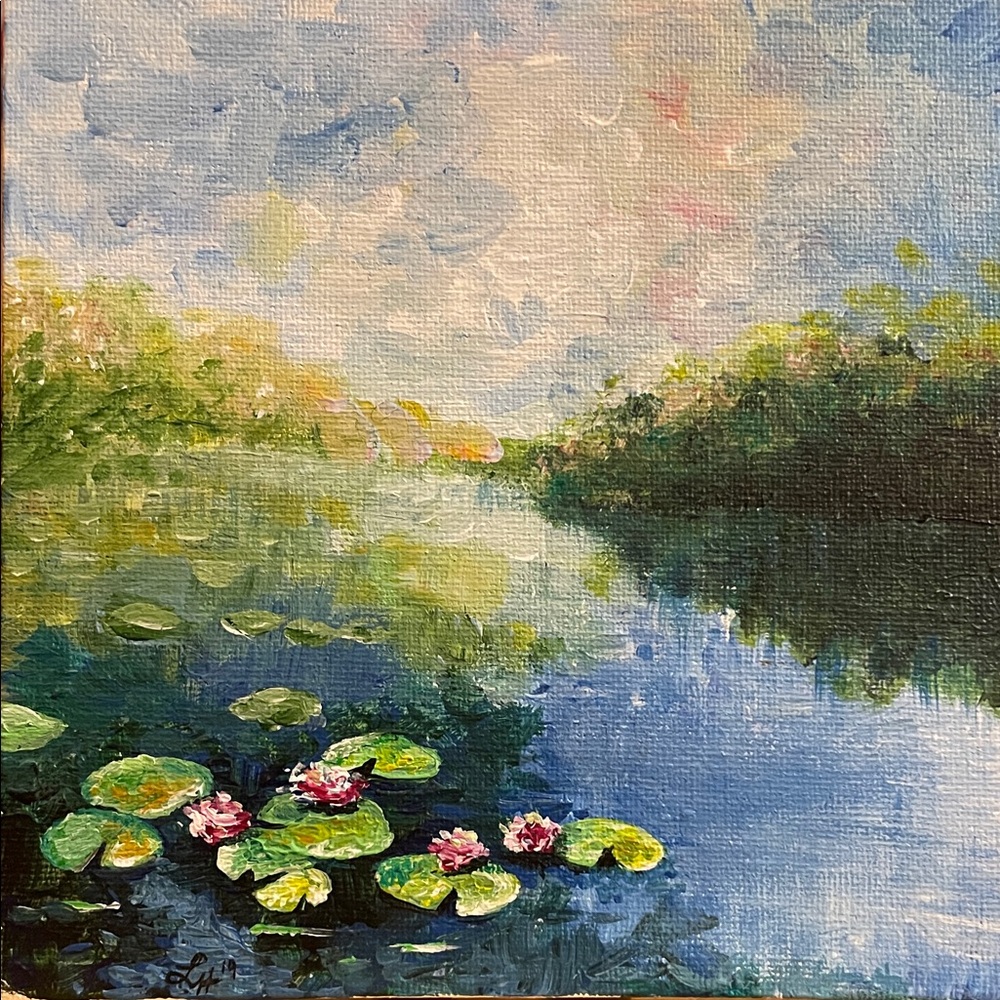 Original Artwork! Monet Style Lily Pond Canvas Art - Picture 2 of 5